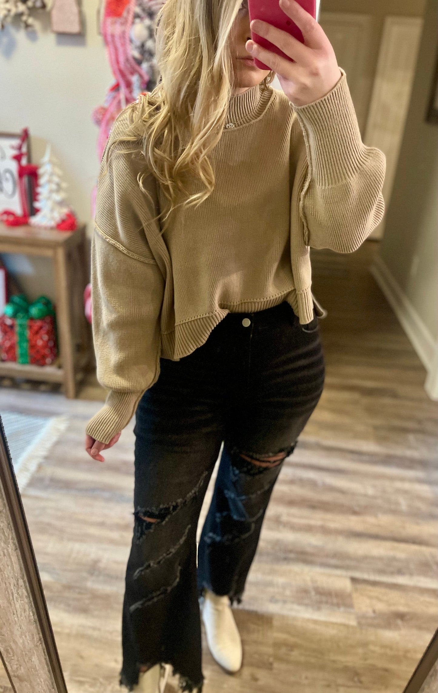 Mocha Ribbed Knit Sweater