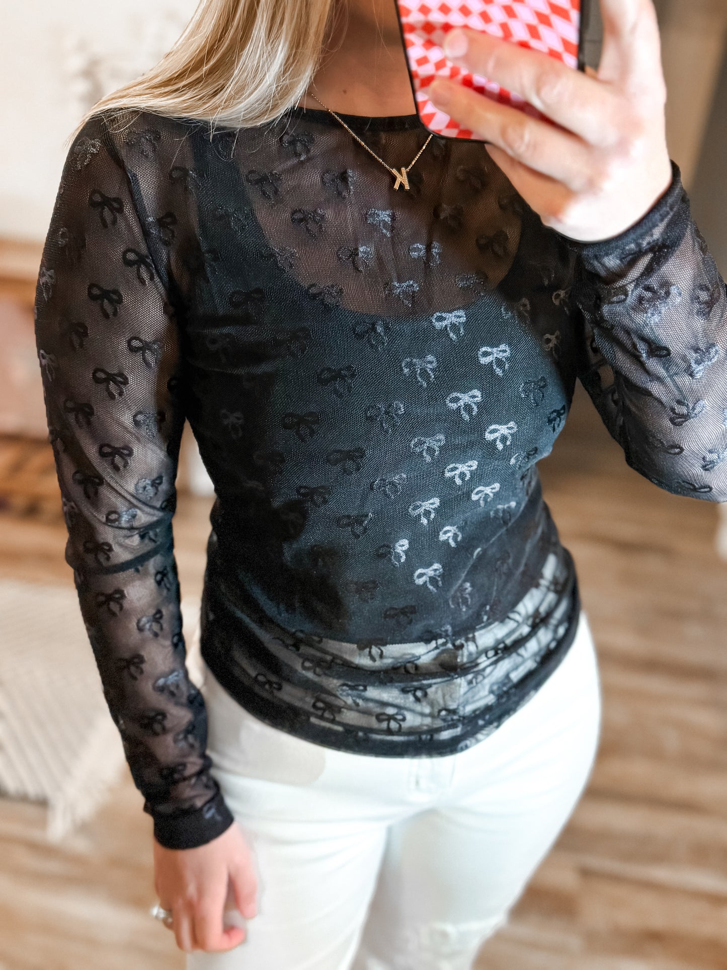 Black Bow Mesh Top