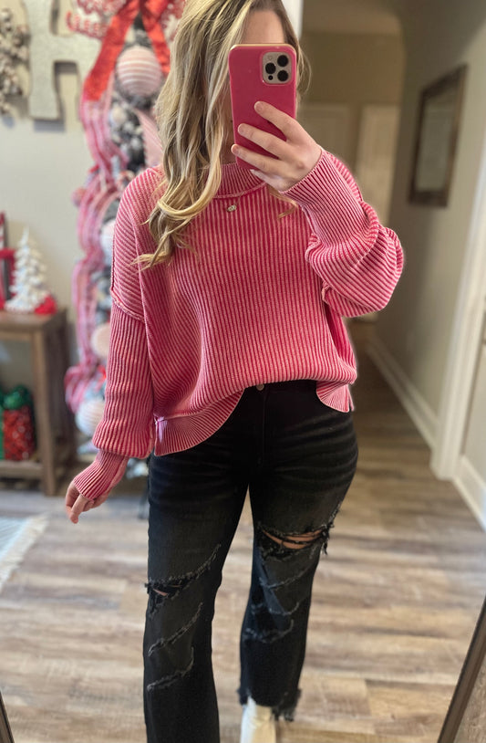 Pink Ribbed Knit Sweater