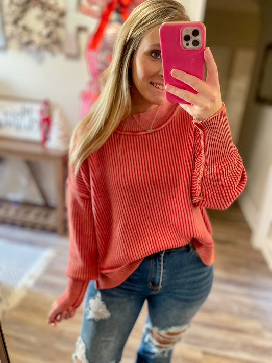 Red Ribbed Knit Sweater