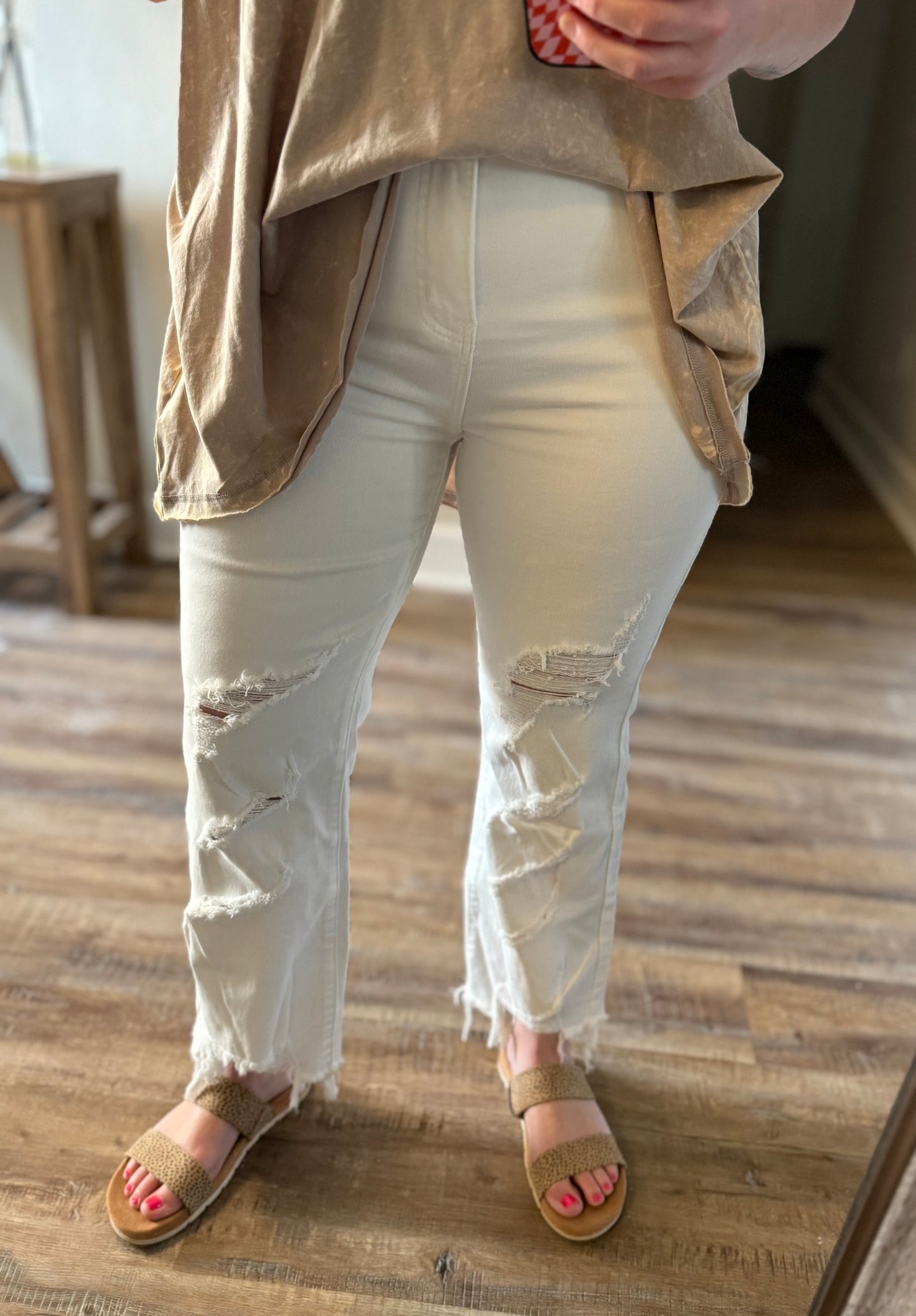 White Distressed Crop Jeans
