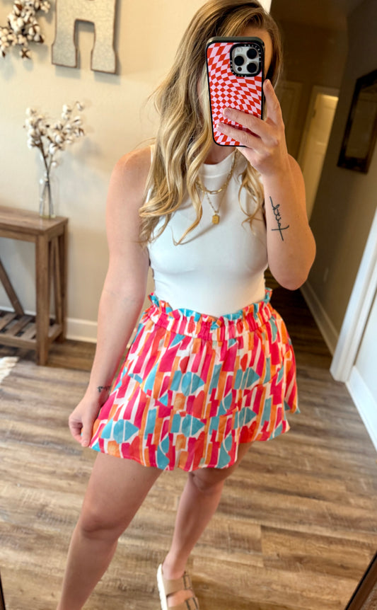 Abstract Ruffle Skort