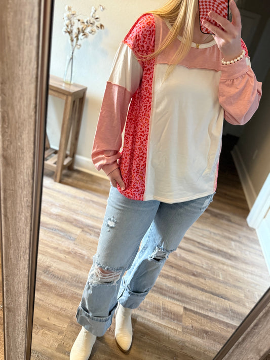 Colorblock Leopard Top