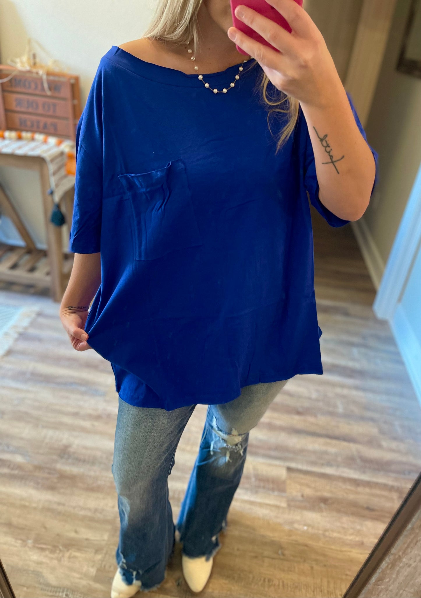 Oversized Pocket Tee- Bright Blue