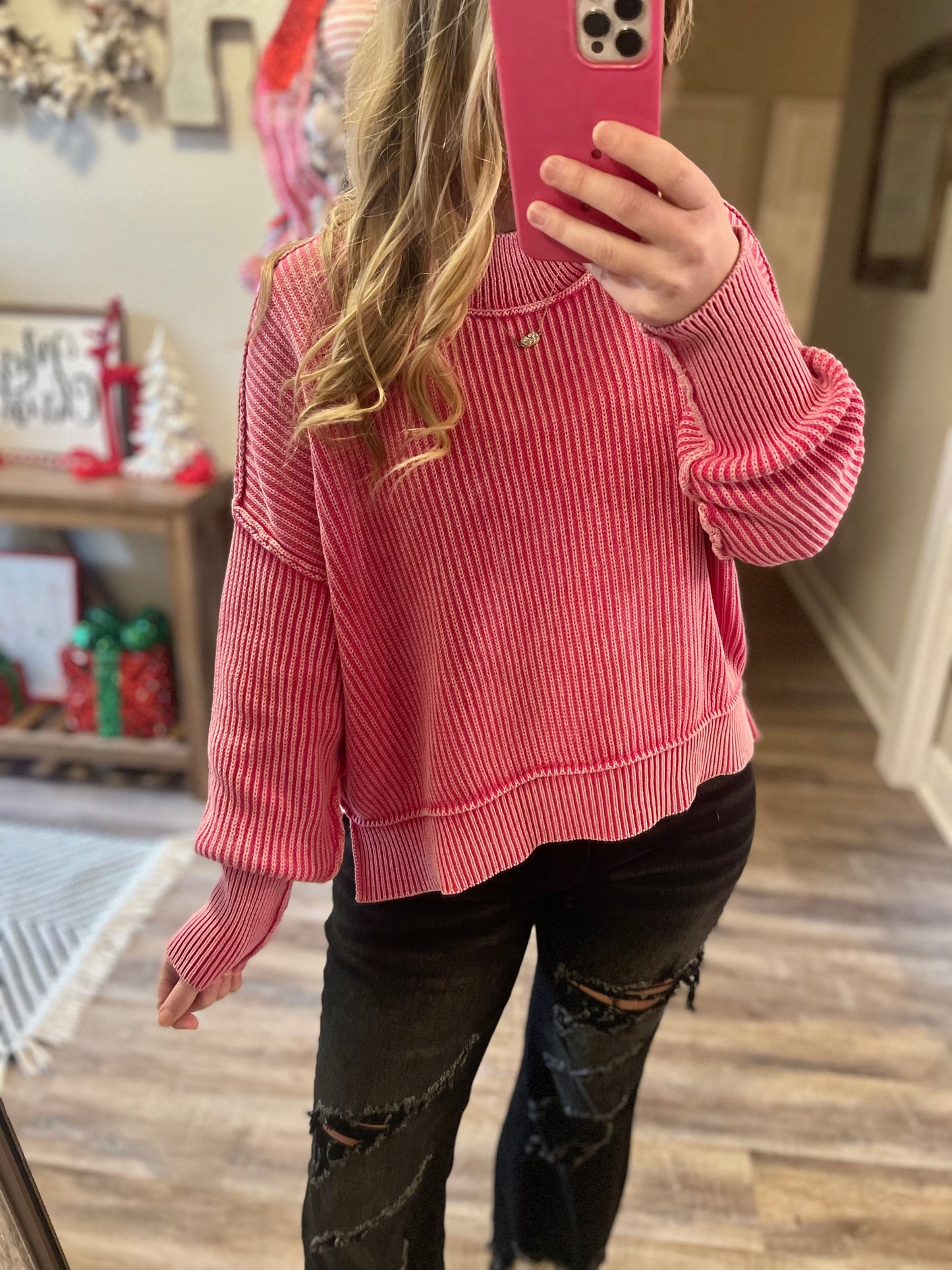 Pink Ribbed Knit Sweater