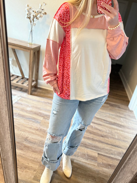 Colorblock Leopard Top