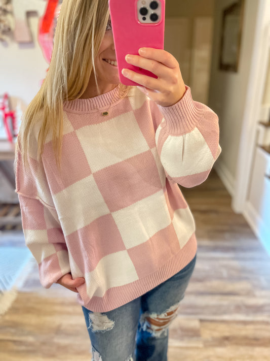 Pink Check Sweater