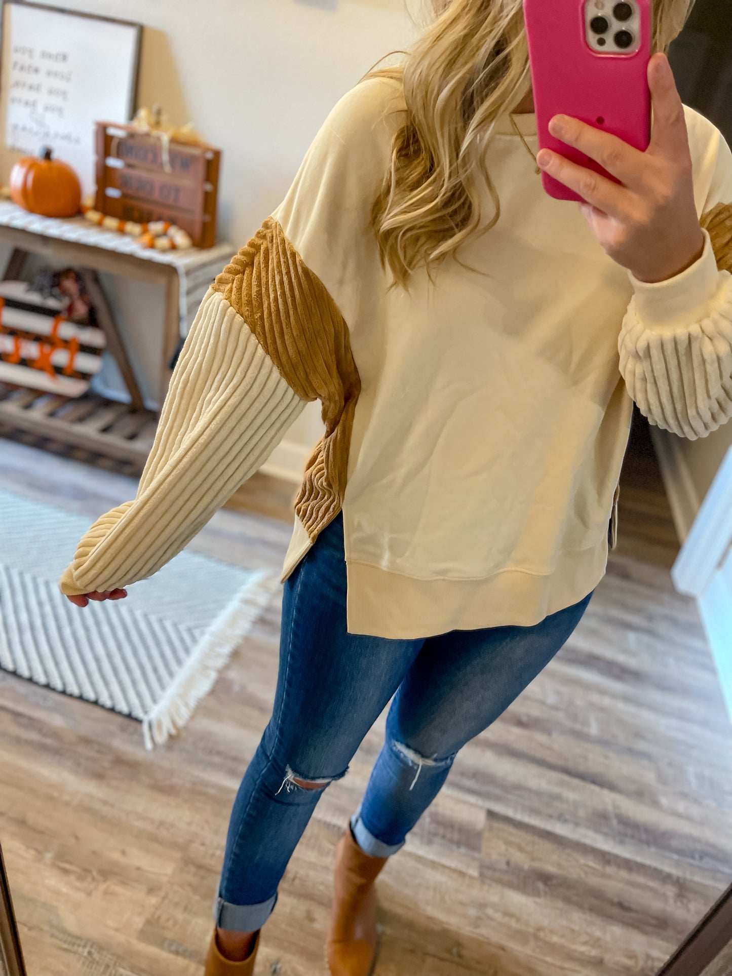 Velvet Striped Colorblock Sweater