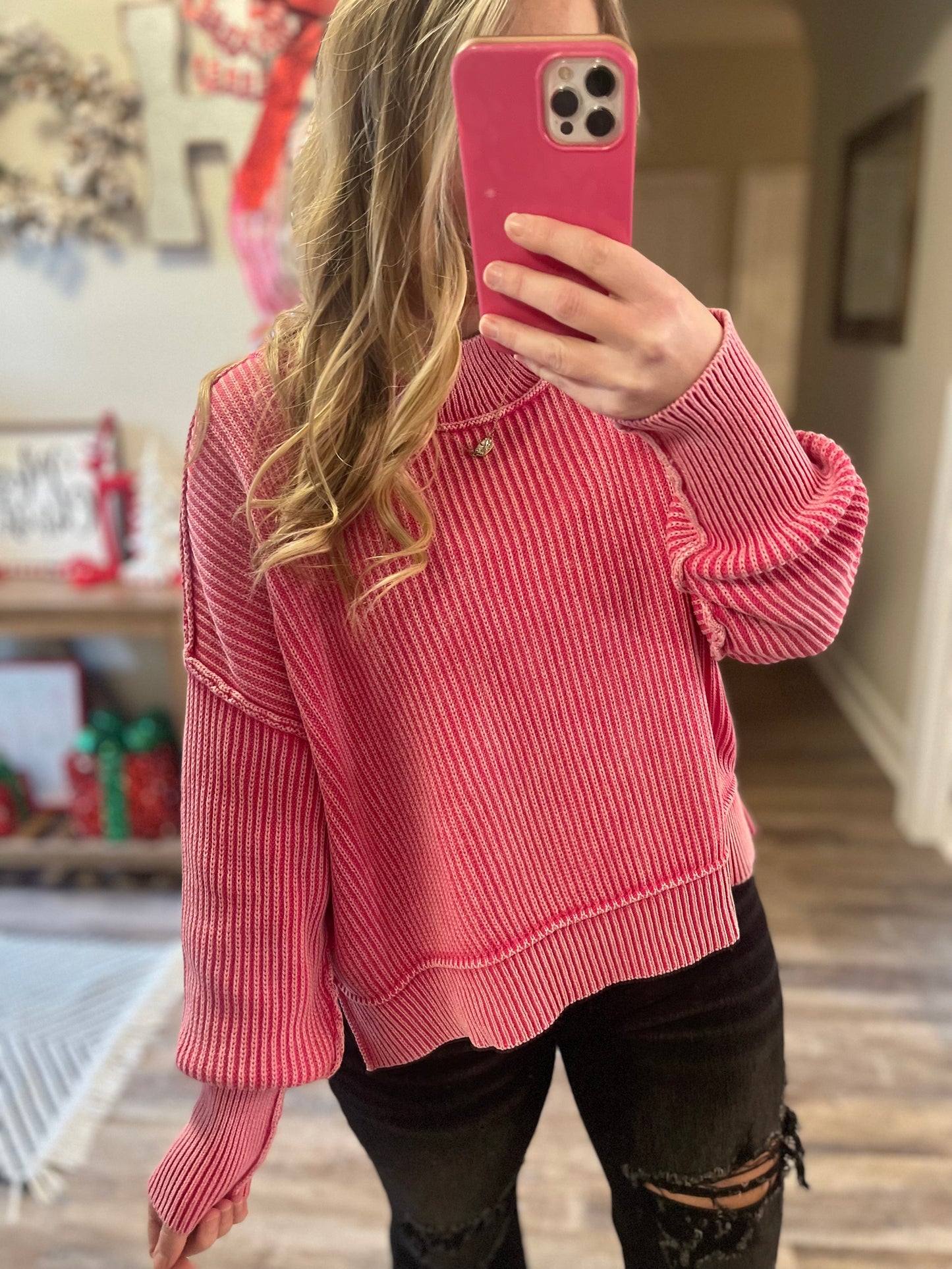 Pink Ribbed Knit Sweater