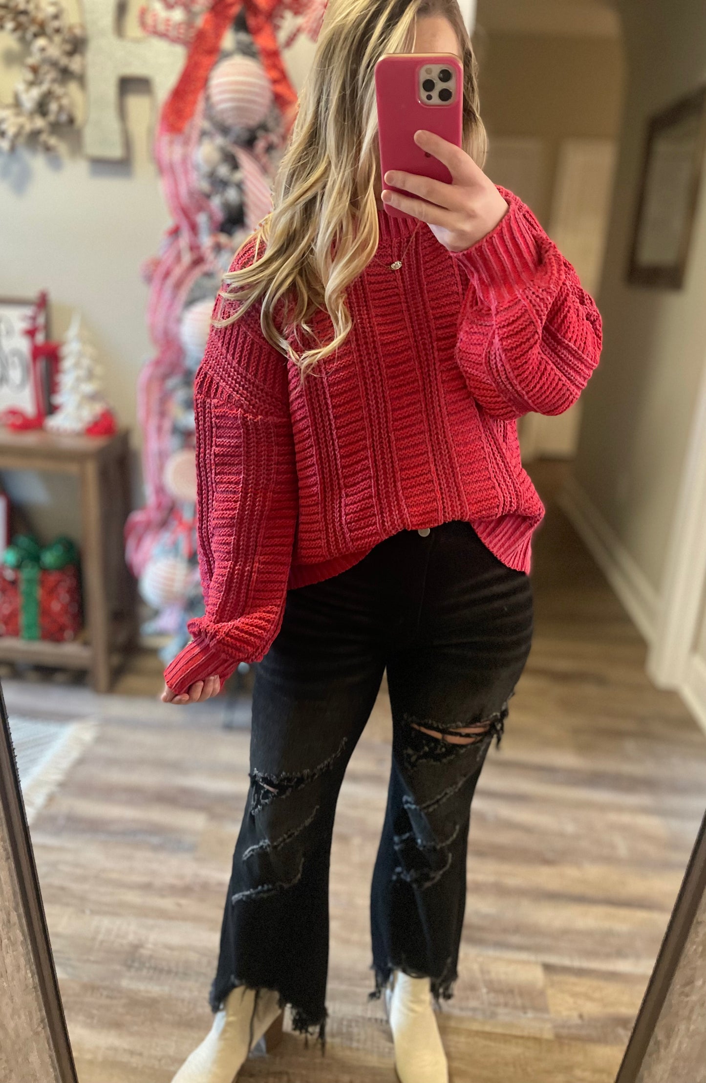 Two Tone Red Sweater