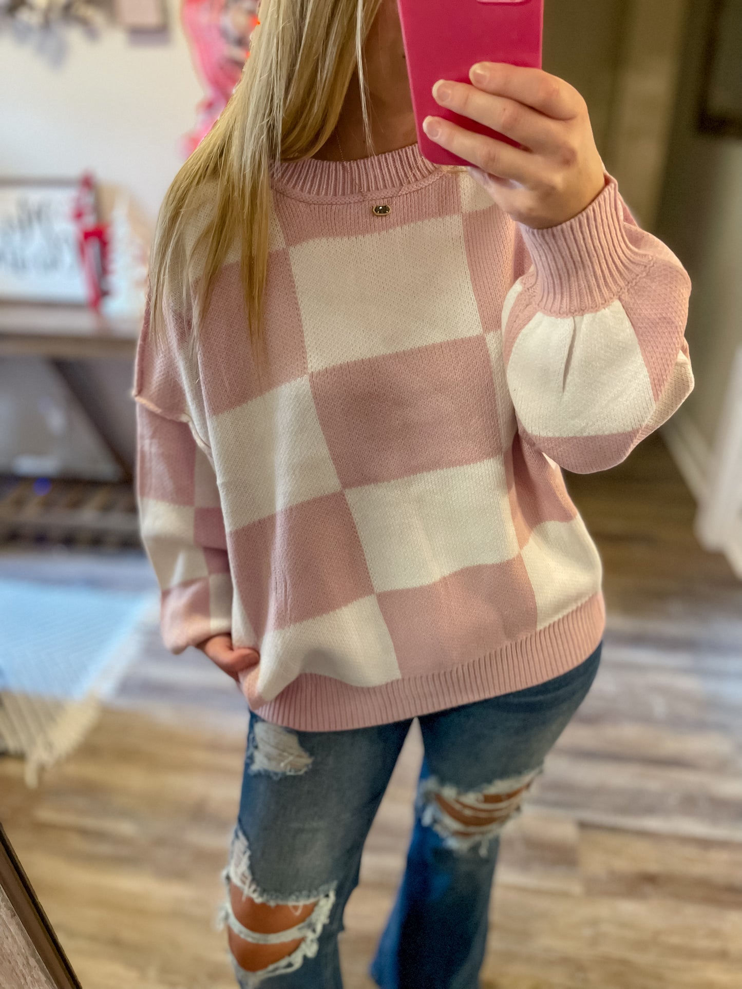 Pink Check Sweater