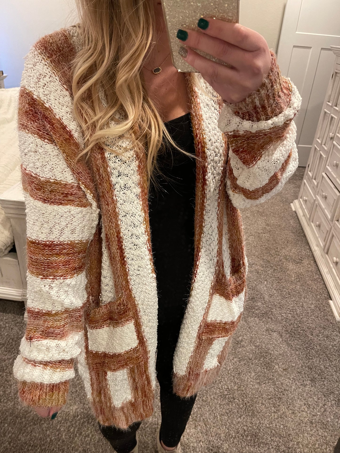 Orange White Stripe Cardigan