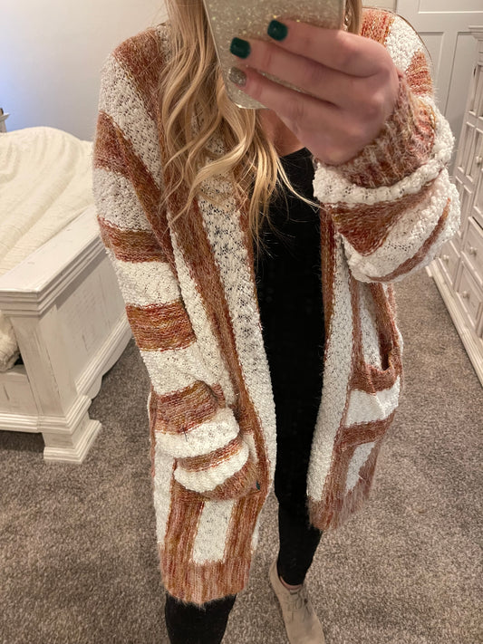 Orange White Stripe Cardigan