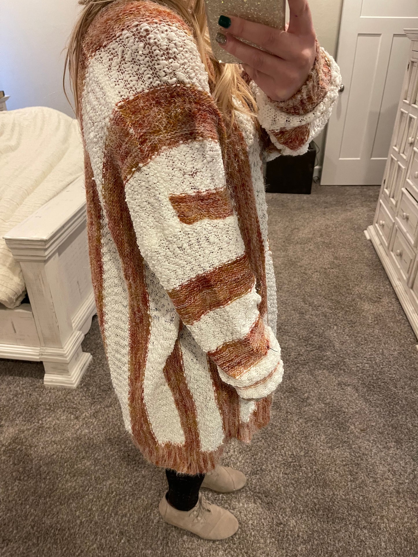 Orange White Stripe Cardigan