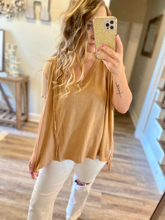 High Low Knit V-Neck Top