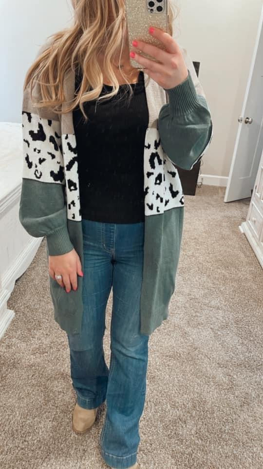 Grey and Green Leopard Cardigan